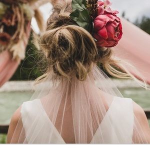 Bridal Fingertip length light blush veil